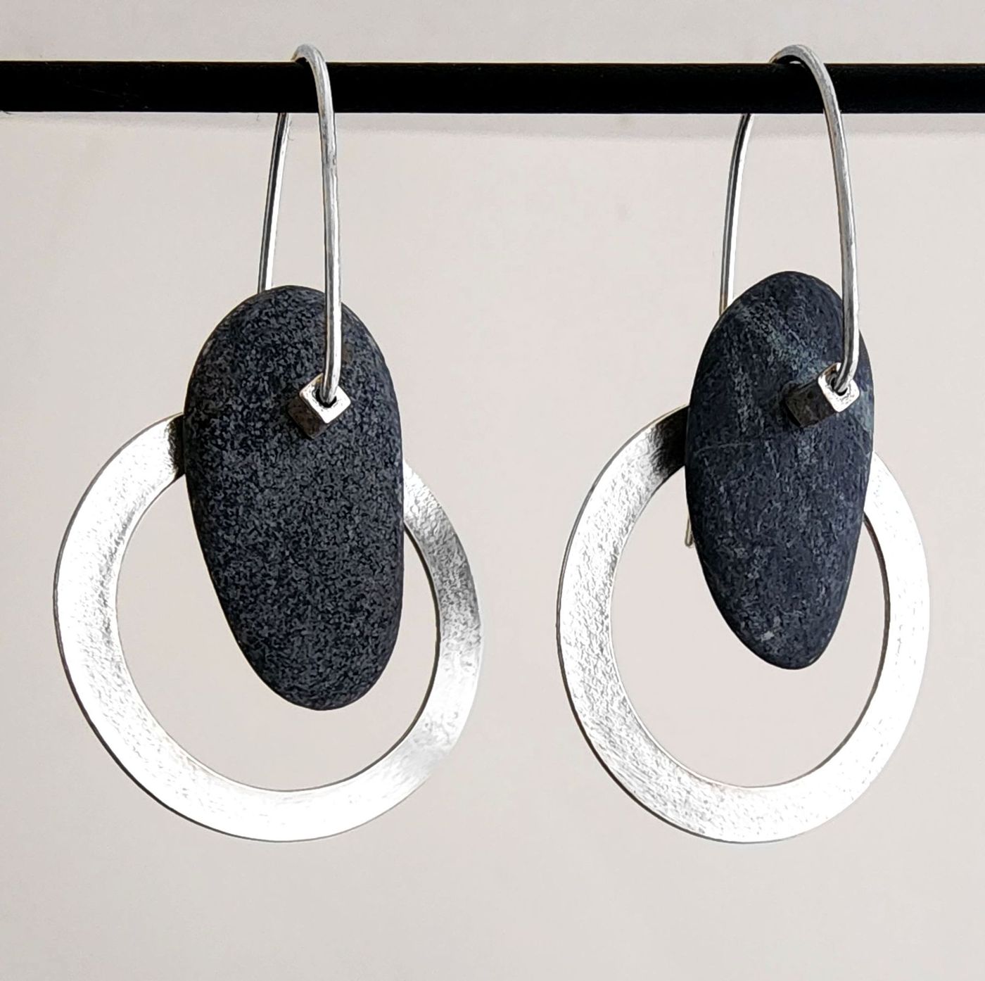 Silver and pebble earrings