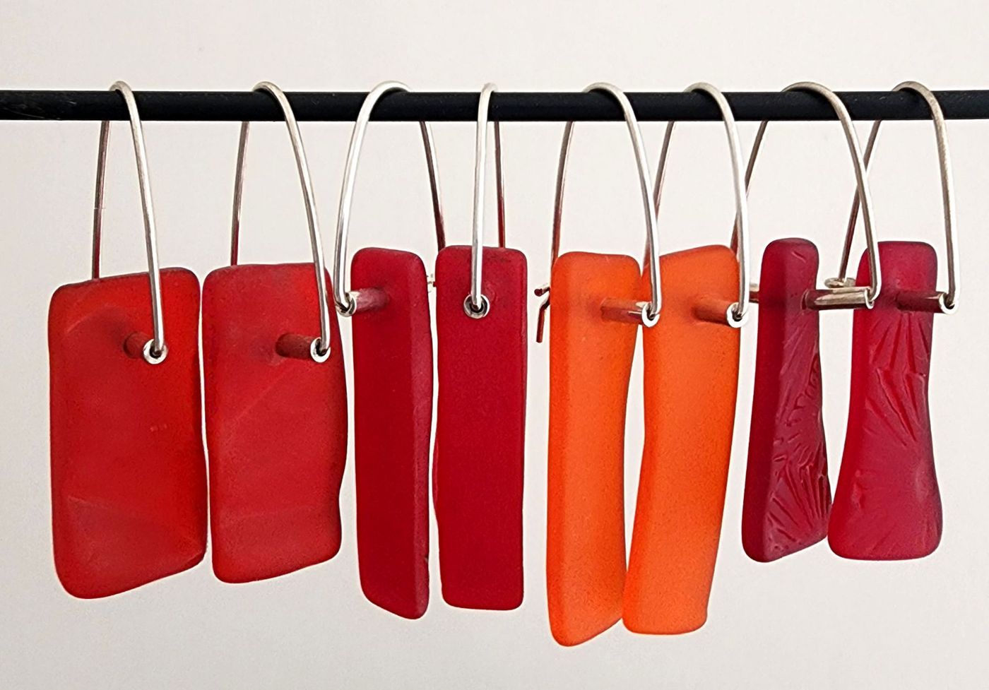 Recycled Glass earrings - a selection in red hues.