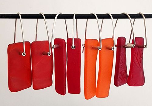 Recycled Glass earrings - a selection in red hues.