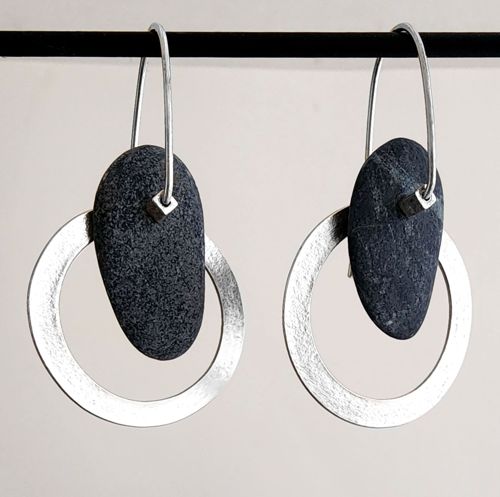 Silver and pebble earrings